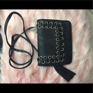 Black cross body purse with silver details